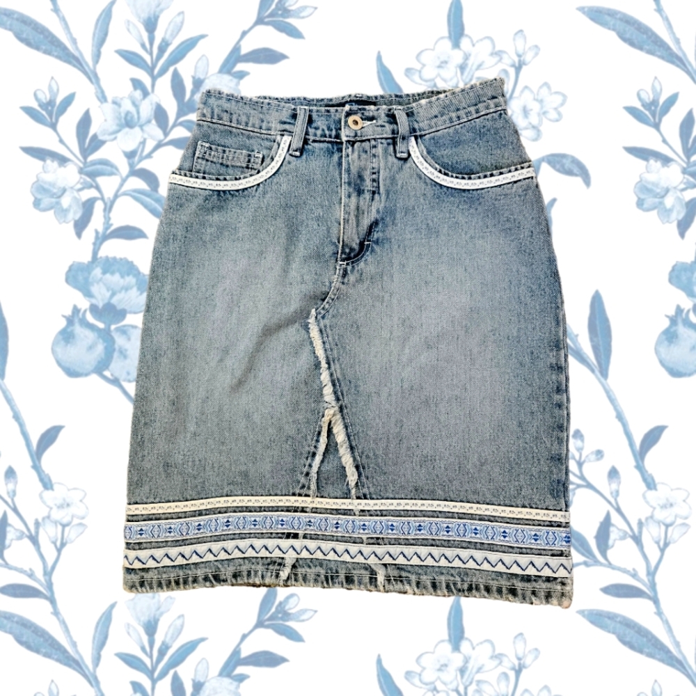 Size 3 Gasoline Denim Midi Skirt